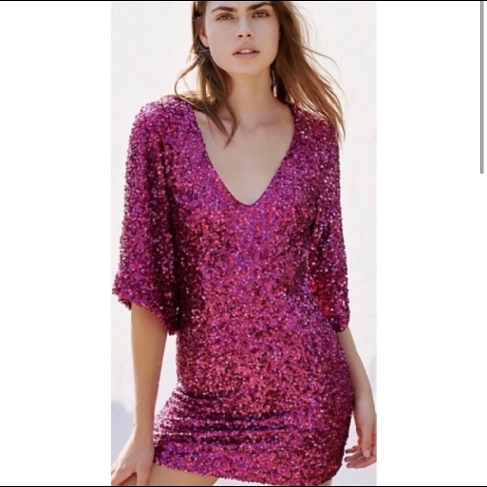 Free People Fuchsia Sequin Dress